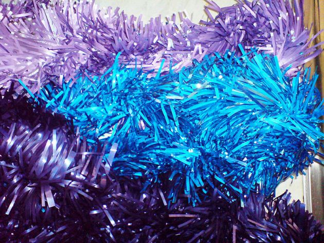 Blue and purple tinsel