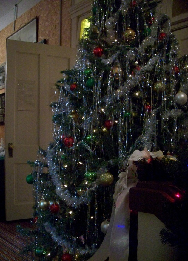 Christmas tree covered in tinsel