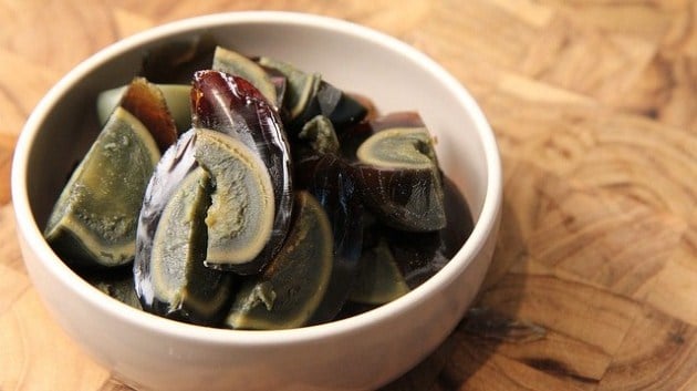 Century egg in a bowl