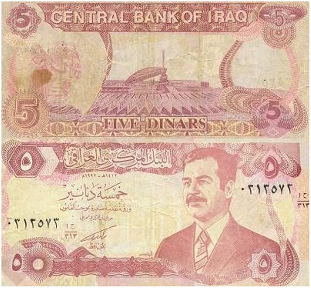 A 5 Saddam dinar note