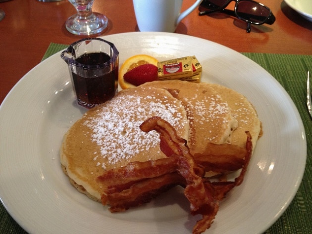 Pancakes, bacon and maple syrup