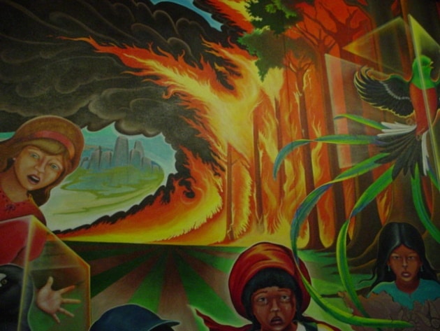 Burning forest mural