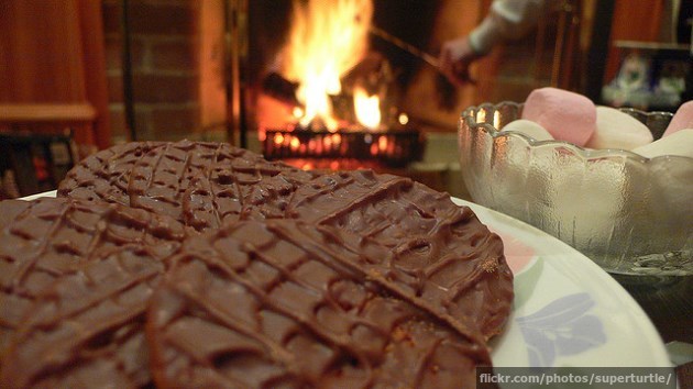 Chocolate, marshmallows and a fireplace