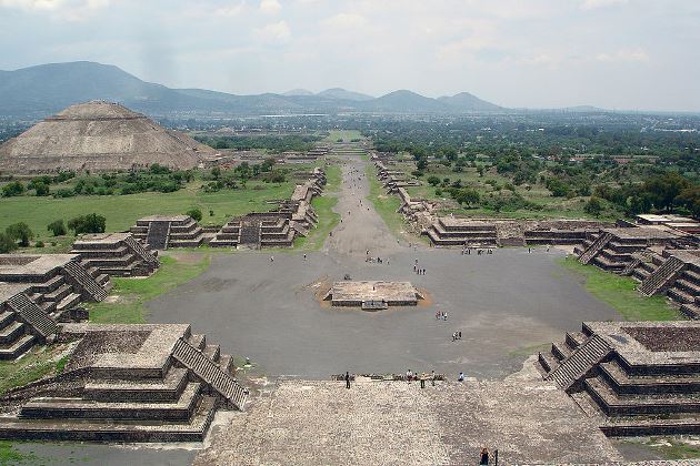 View of the Avenue of the Dead and the Pyramid of the Sun, from Pyramid of the Moon