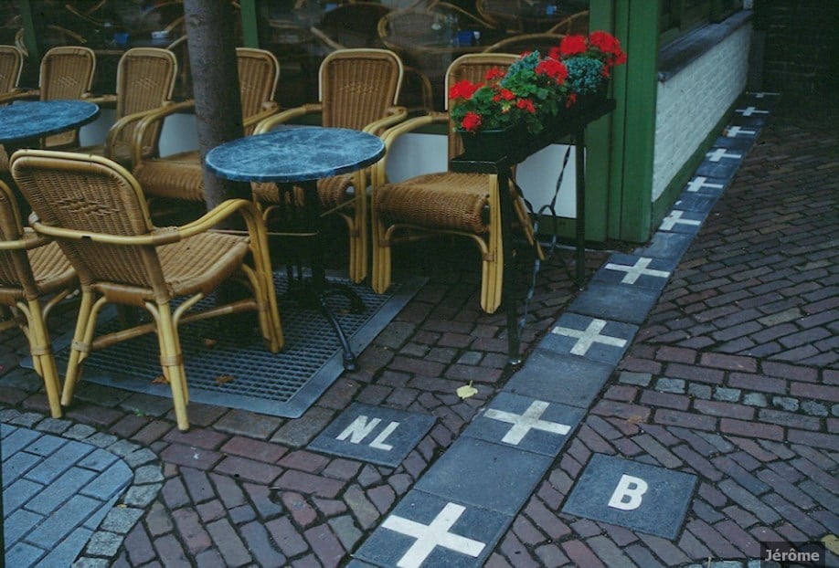 Cafe in Baarle-Nassau, showing border between Belgium and the Netherlands