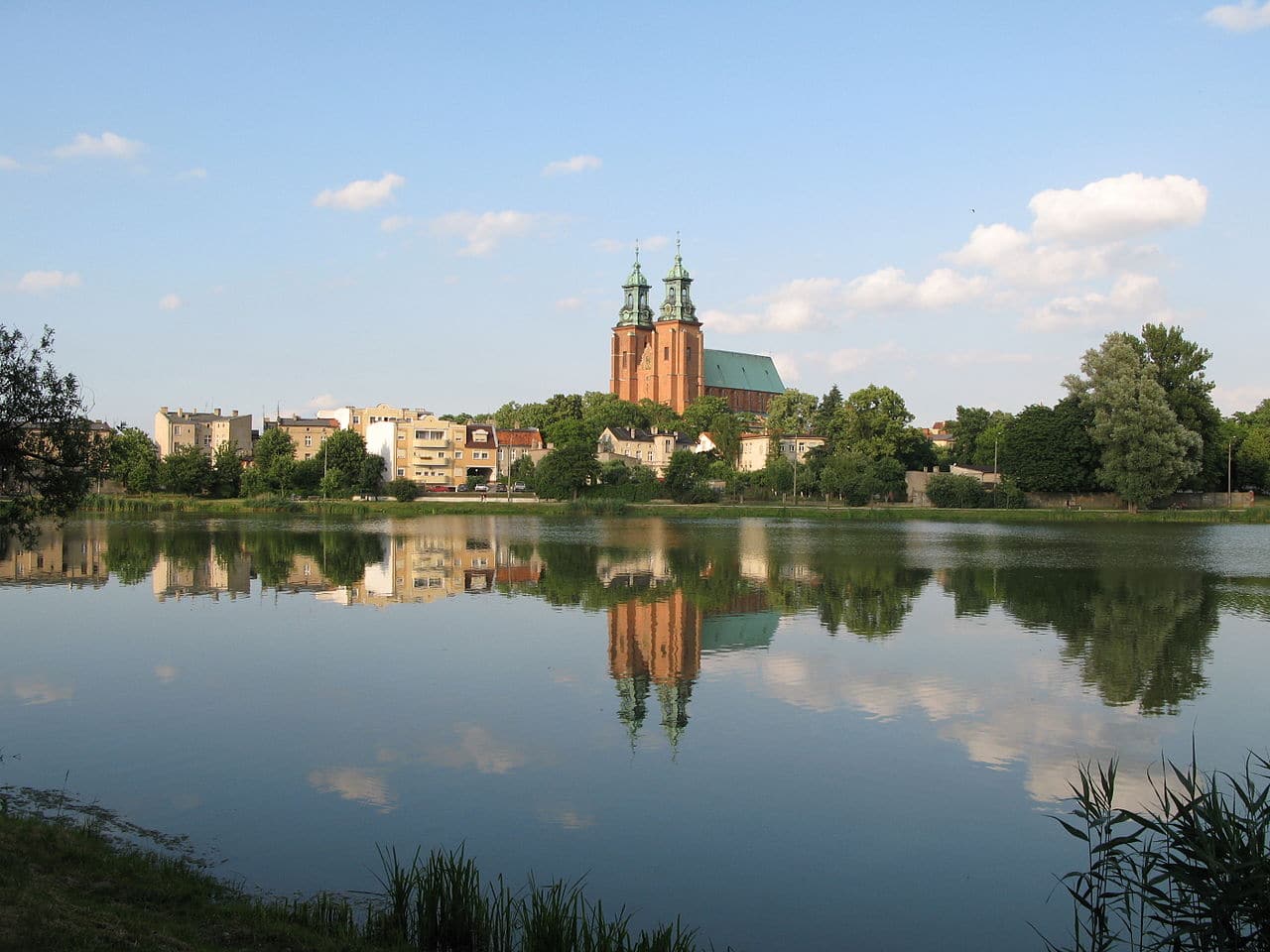 View of Gniezno, Poland, across the lake.