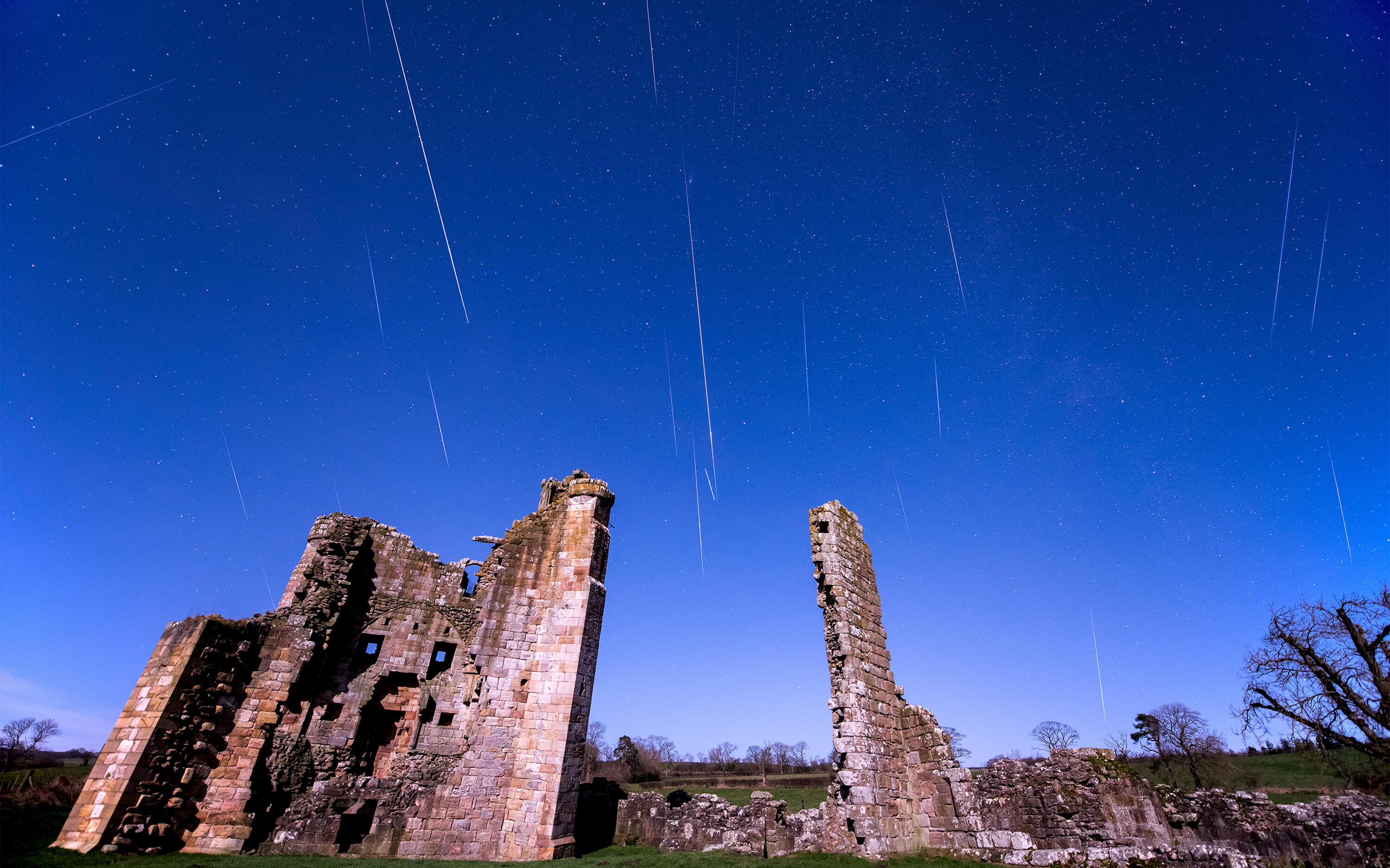 Edlingham Castle Geminid Meteors composite