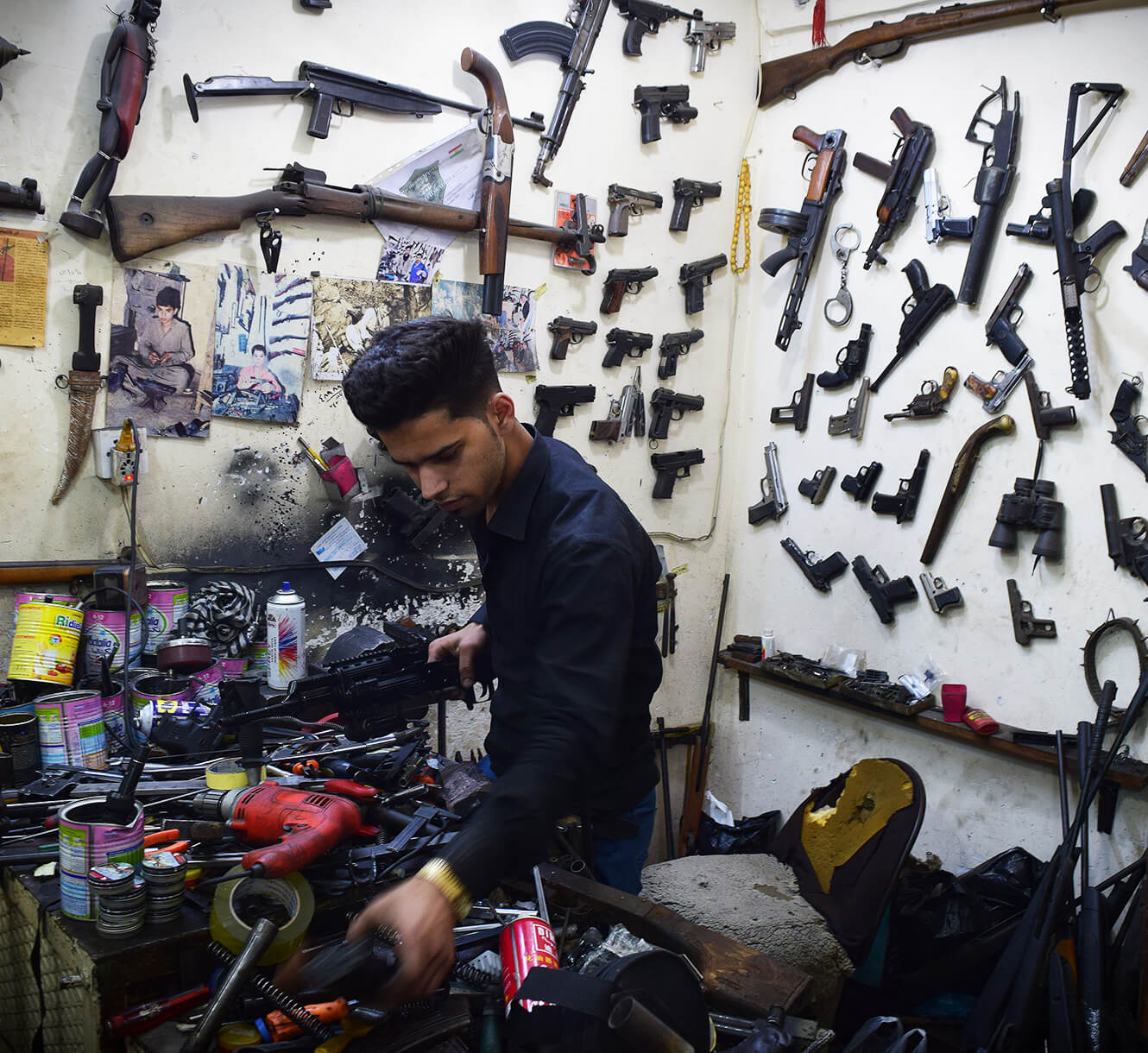An underground gun shop in Erbil, Iraq