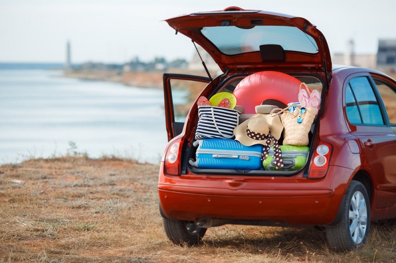 A packed car at the beach
