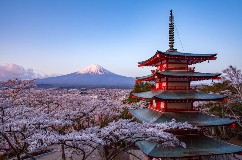 Tample with Mount Fuji view
